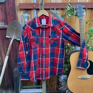 Levi’s plaid button-down flannel.